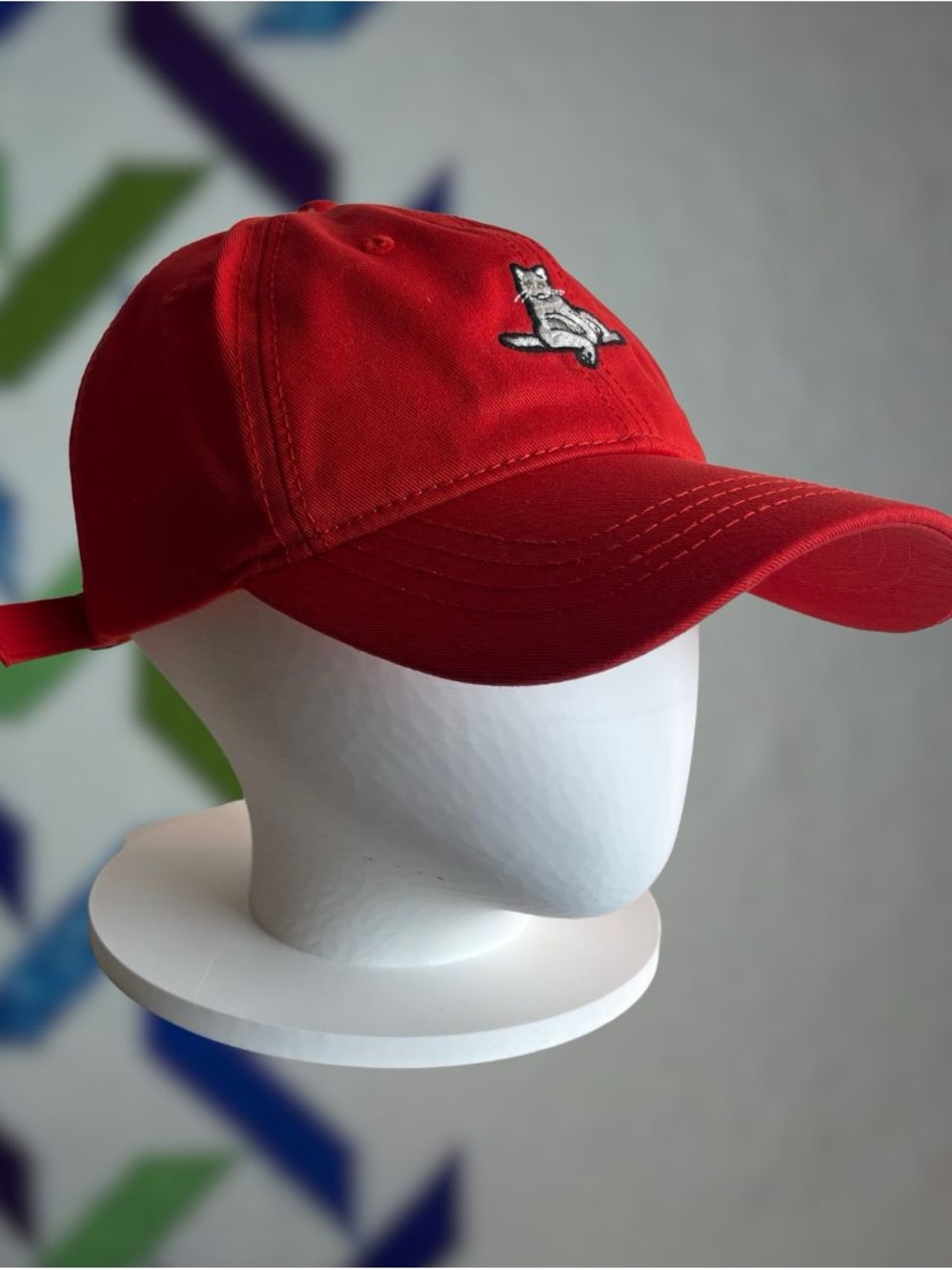 American Eagle Outfitters Red Dad Hat — Embroidered Cat Graphic